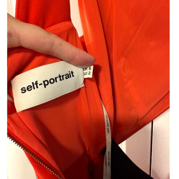 Self-Portrait US2 UK6 Ayelette Cutout Double-Crepe Dress $640 Off Shoulder Red - Picture 6 of 12